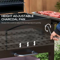 Outsunny Charcoal Grill BBQ Trolley with Adjustable Charcoal Height, Charcoal Stove for Pot, Garden Smoker Barbecue with Folding Shelves, Thermometer on Lid, Bottle Opener and Wheels(m-7)