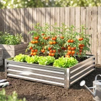 Outsunny Gartenbeet, Pflanzkasten mit Stahlgehäuse, Silber, 120 x 120 x 30 cm(m-7)