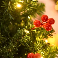 HOMCOM 5FT Prelit Artificial Pencil Christmas Tree with Warm White LED Light, Red Berry, Holiday Home Xmas Decoration, Green(m-9)