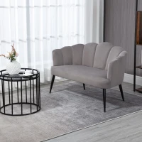 HOMCOM Divano 2 Posti in Velluto con Gambe in Metallo e Schienale a Conchiglia, 132x66x80cm, Grigio(m-10)