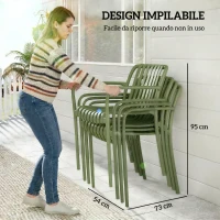 Outsunny Set di 4 Sedie da Patio Impilabili, Sedie da Pranzo da Esterno con Schienale Curvo, Seduta a Doghe e Braccioli(m-5)