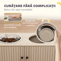 PawHut Suport pentru Boluri pentru Câini cu 2 Boluri de 2L din Oțel Inoxidabil și Dulap Inferior, din Lemn, 60x30x35,5 cm, Stejar(m-6)