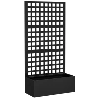 Outsunny Jardinière avec treillis, brise-vue, lit surélevé de jardin acier galvanisée, pour plantes grimpantes, 89x40x178cm, noir(m-1)