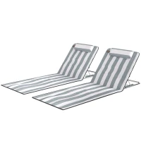 Outsunny Conjunto de 2 Esterillas con Respaldo Reclinable Reposacabezas y Bolsa de Transporte 134x48x33-43 cm Blanco y Gris(m-11)