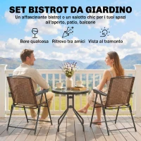 Outsunny Tavolino con 2 Sedie Set Mobili 3pz Pieghevole Regolabile Esterno Textilene Marrone(m-4)