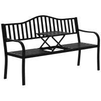 Outsunny, Băncuță de grădină, Cu masă de cafea integrată, Metal,150 x 58.5 x 90 cm, Negru(m-11)