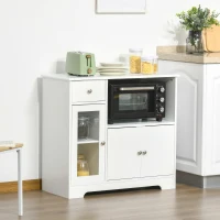 HOMCOM Móvel para Micro-ondas de cozinha Armário de Armazenamento para Cozinha Sala de Jantar 90x40x82 cm Vidro Temperado e Madeira Branco(m-8)