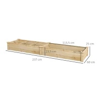 Outsunny Letto Rialzato per Orto e Giardino con Divisorio Interno e Fondo Aperto, 237x60x25cm, Legno Naturale(m-3)