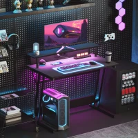 HOMCOM Escritorio Gaming con Luces LED 100x60 cm omas de Corriente Soporte para Monitor Estantes y Control Remoto Negro(m-2)