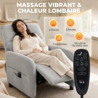 HOMCOM Fauteuil Inclinable de Massage par Vibration et Chauffage, Fauteuil de Relaxation en Tissu Éponge Bouclé, Gris(m-4)