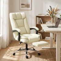 HOMCOM Chaise de bureau ergonomique, fauteuil de bureau inclinable avec repose-pieds, hauteur réglable, pivotante 360°, beige(m-2)