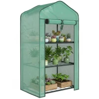 Outsunny Serre de jardin avec étagères 3 niveaux, serre de balcon, bâche renforcée PE, châssis en acier, 59 x 39 x 127 cm, vert(m-11)