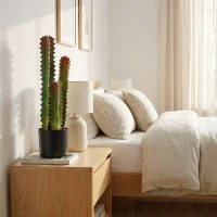 HOMCOM Cactus Artificial 66 cm Planta Artificial Decorativa con Maceta y 3 Hojas para Decoración del Interior Verde(m-7)