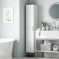 HOMCOM Wandmontierter Badezimmerschrank, lackierte Oberfläche, 6 Regale, MDF, Weiß(m-10)