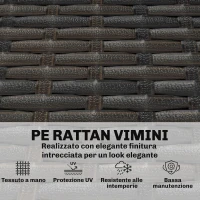 Outsunny Divanetto da Esterno a 3 Posti in Rattan PE, con Braccioli Effetto Legno, Cuscini Lavabili, Marrone e Crema(m-7)