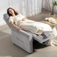 HOMCOM Sillón Relax Reclinable Manual Tapizado en Pana Instalación Rápida Reposapiés Acolchado Grueso Gris Claro(m-10)