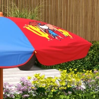 Outsunny 4 Piece Kids Garden Furniture Set with Adjustable Canopy, Cowboy Themed, Kids Garden Table and Chair Set and Double Seat Swing Chair for Patio Park Porch, for Ages 3-6 Years - Red and Blue(m-9)