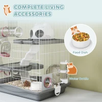 PawHut 3-Tier Hamster Cage with Exercise Wheels, Water Bottle, Food Dish, for Dwarf Hamsters, 45 x 30 x 45 cm, Grey(m-6)