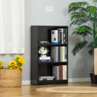 HOMCOM Estantería Librería con 3 Compartimentos de Almacenaje Libros CDs Plantas para Salón Estudio Dormitorio 62,2x24x102,4 cm Negro(m-10)
