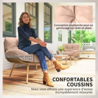 Outsunny Salon de Jardin 4 Pièces en Résine Tressée Coussin 12 cm Ultra Épais Canapé 138 cm 2 Fauteuils et Table Basse Beige(m-6)