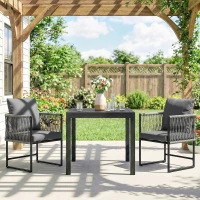 Outsunny Gartenstuhl 2er Set wetterfest Gartenstühle aus Stahl PE-Rattan mit Kissen Armlehne Rückenlehne 52x52x66 cm Dunkelgrau(m-10)