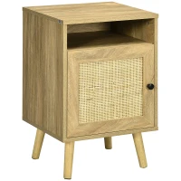 HOMCOM Bedside Table with Rattan Element, Side End Table with Shelf and Cupboard, 39cmx35cmx60cm, Natural(m-1)