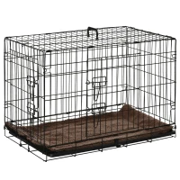 PawHut Cage de transport pliante pour chien poignée, plateau amovible, coussin fourni 76L x 46l x 53H cm noir(m-1)