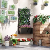 Outsunny Fioriera Rialzata con Spalliera Decorativa per Rampicanti da Terra e Parete, 61x23x113 cm, Nero(m-10)