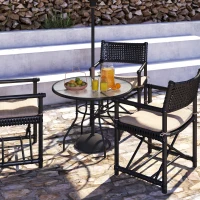 Outsunny Glass-Top Garden Table, with Parasol Hole - Black(m-10)