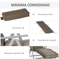 Outsunny Tumbona Plegable de Jardín con Respaldo Ajustable en 7 Posiciones Cojín Cuerpo Entero y Cabeza 137x63,5x100,5 cm Marrón(m-5)