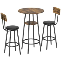 HOMCOM Industrie-Bartisch-Set mit 2 gepolsterten Hockern, Fußstützen, Metallrahmen, Küchentisch mit Ablage, Rustikal Braun(m-1)