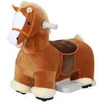 AIYAPLAY Cavalo montável para crianças, revestimento macio, alimentado por bateria, música, rodas, 1,5-5 anos, Marrom(m-7)