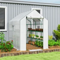 Outsunny Invernadero de Exterior con 12 Estantes Puerta Enrollable Cubierta de PE y Marco de Acero 140x213x190 cm Blanco(m-10)