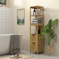 kleankin Armario Alto para Baño con 3 Estantes y 2 Cajones de Bambú Estilo Moderno 30x30x142,5 cm Natural(m-7)