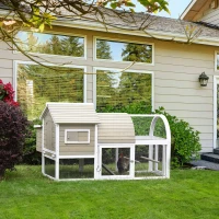 PawHut Gallinero Exterior de Madera de Abeto Jaula para Gallinas Pollos con Zona Abierta Ponedero Barras Bandeja Extraíble y Rampa 167,5x109x100 cm Color Natural y Blanco(m-2)