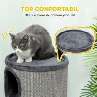 PawHut Căsuță pentru Pisici cu 3 Niveluri și Sisal pentru Zgâriat, cu Pluș, Ø38x70cm, Gri(m-5)