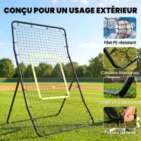 HOMCOM Filet de rebond de football 90L x 80l x 140H cm cible et sardines de fixation fournies noir vert(m-4)