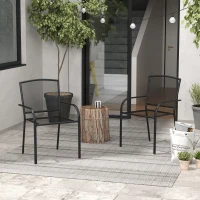 Outsunny Set 2 Sedie da Giardino Impilabili Salvaspazio con Braccioli in Acciaio, Nero(m-9)
