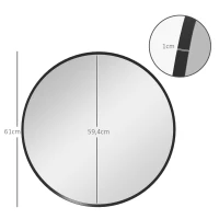 HOMCOM Espelho de parede, design moderno, Φ61 cm, Preto(m-3)