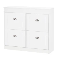 HOMCOM Shoe Cabinet with 4 Flip Drawers Wood Tipping Bucket Narrow Storage Cupboard with Adjustable Shelf Hall Organizer for Entrance Foyer White(m-10)