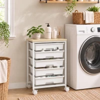 HOMCOM 6-Tier Storage Trolley on Wheels, Metal Kitchen Rolling Cart with 5 Pull-Out Drawers, White(m-9)