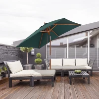 Outsunny Ombrellone da Giardino 2x1.5 m Inclinabile a 6 Stecche con Palo in Legno e Apertura a Corda, Verde(m-10)
