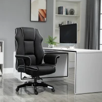 Vinsetto Bürostuhl, Ergonomisch Schreibtischstuhl mit Liegefunktion, Drehfunktion, Höhenverstellbar Computerstuhl für Home-Office, Kunstleder, Schwarz(m-10)