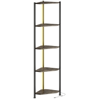 HOMCOM Bücherregal 5-stöckiges Eckregal mit LED-Beleuchtung für Wohnzimmer, Schlafzimmer, Büro, Rustikal Braun