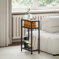 HOMCOM 3-Tier Side Table, Narrow End Table with Storage Shelf and Tempered Glass Tabletop for Small Spaces, Black(m-8)