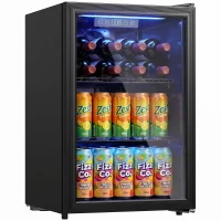 HOMCOM Frigorífico de Bebidas 70 L con Puerta de Vidrio Doble Iluminación LED 2 Estantes Ajustables para 70 Latas(m-11)