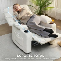 HOMCOM Sillón Relax Reclinable Eléctrico Silencioso con Función Memoria Reposapiés Mando a Distancia Bolsillos Laterales Crema(m-6)