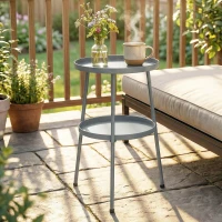 Outsunny Beistelltisch Ø36 cm, Balkontisch aus Metall Esstisch Outdoor, rund Terrassentisch für Garten Terrasse Balkon Dunkelgrau(m-10)