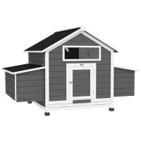 PawHut Poulailler en bois accueillant 4 poules, cage à poules avec pondoir, toit imperméable ouvrable, tiroir amovible, gris(m-1)