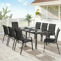 Outsunny 9 Pieces Garden Dining Set, Outdoor Table and Chairs Set for 8, Garden Furniture Set with Tempered Glass Top, Black(m-10)